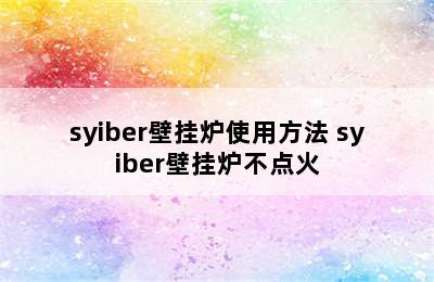 syiber壁挂炉使用方法 syiber壁挂炉不点火